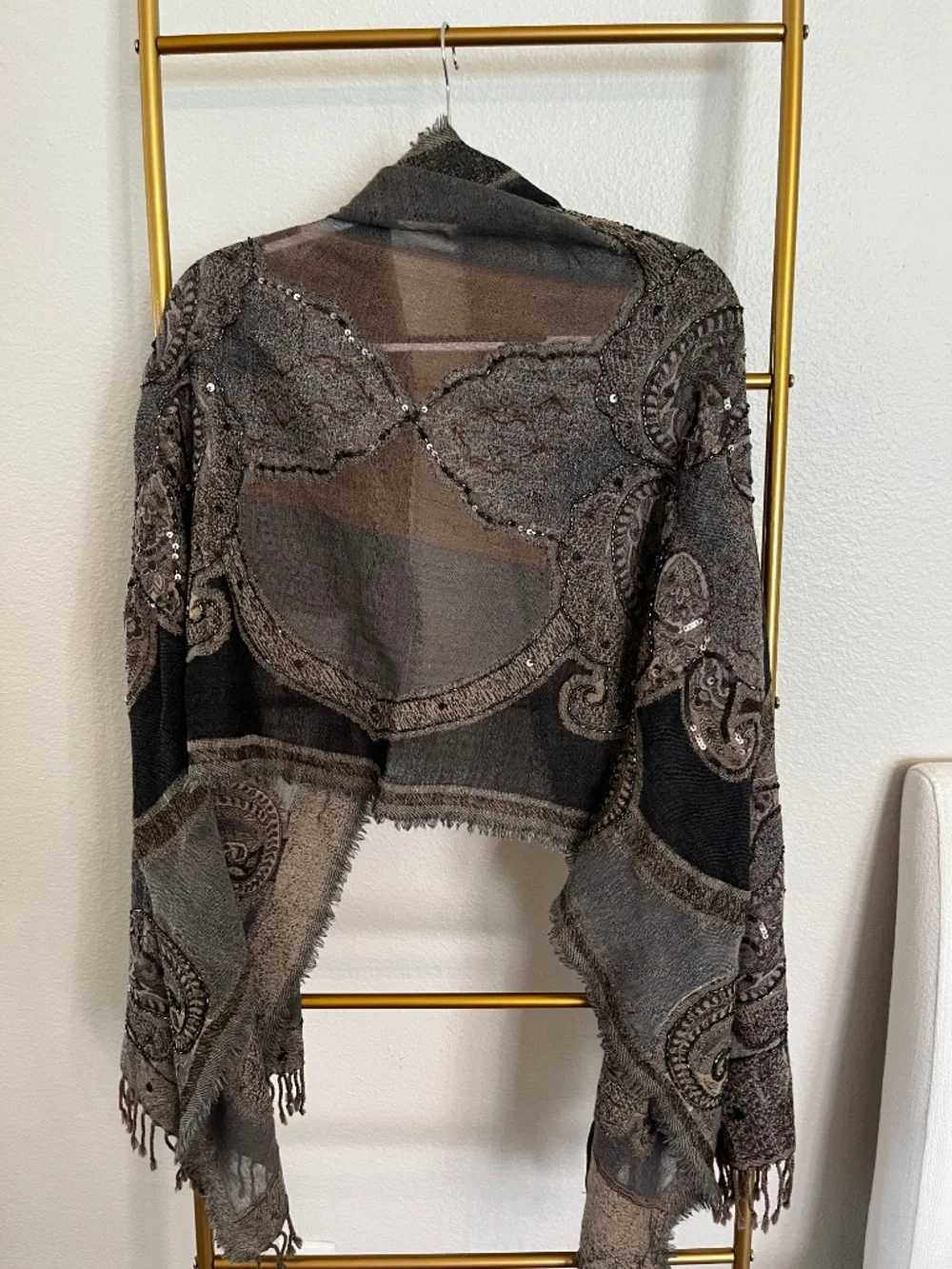 Ahujasons 100% Merino Wool Embroidered Sequin Shawl Wrap Scarf NWT Made in India
